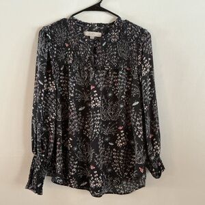 LOFT Navy Floral Blouse